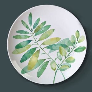 Green Plant Plates Ink Jungle Painting Ceramic Dish, Style 2